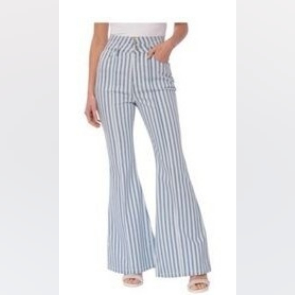 AVEC LES FILLES STRIPE HIGH WAIST SUPER FLARE JEANS 2
